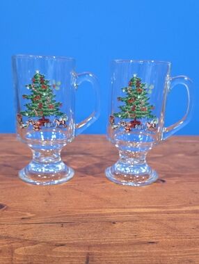 Holiday Christmas Tree Footed Glass Mugs - Clear (Set of 2)